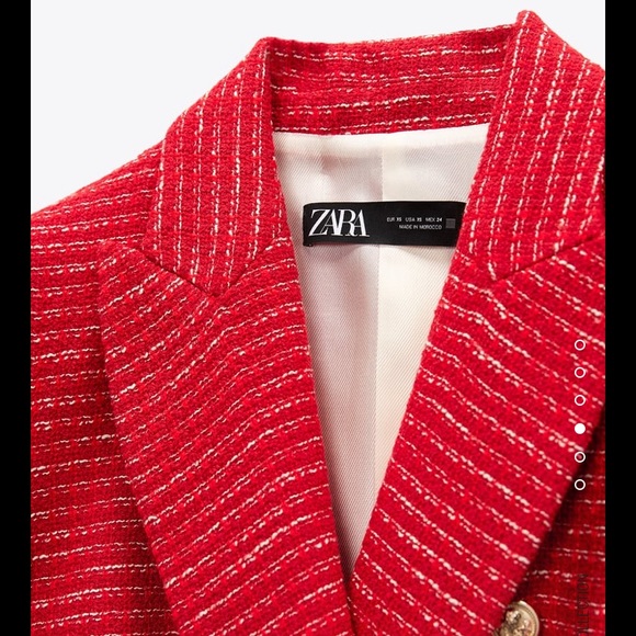 Red, textured double breasted blazer from Zara - NWT - Picture 8 of 14